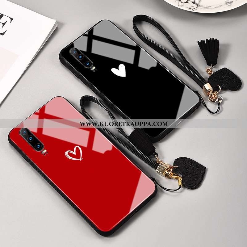 Kuori Huawei P30, Kuoret Huawei P30, Kotelo Huawei P30 Suojaus Lasi Rakastunut Rakkaus Peili Punaine