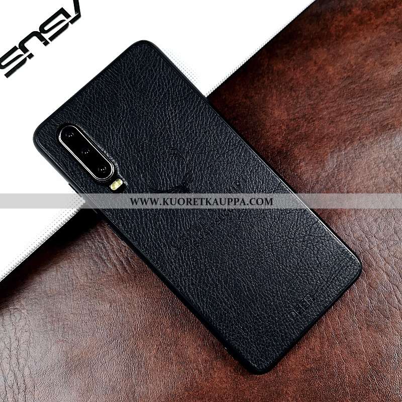 Kuori Huawei P30, Kuoret Huawei P30, Kotelo Huawei P30 Suojaus Nahkakuori Musta Murtumaton Valo Must