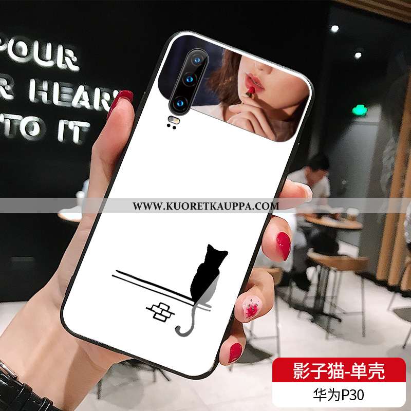 Kuori Huawei P30, Kuoret Huawei P30, Kotelo Huawei P30 Suuntaus Lasi Yksinkertainen Murtumaton Valko