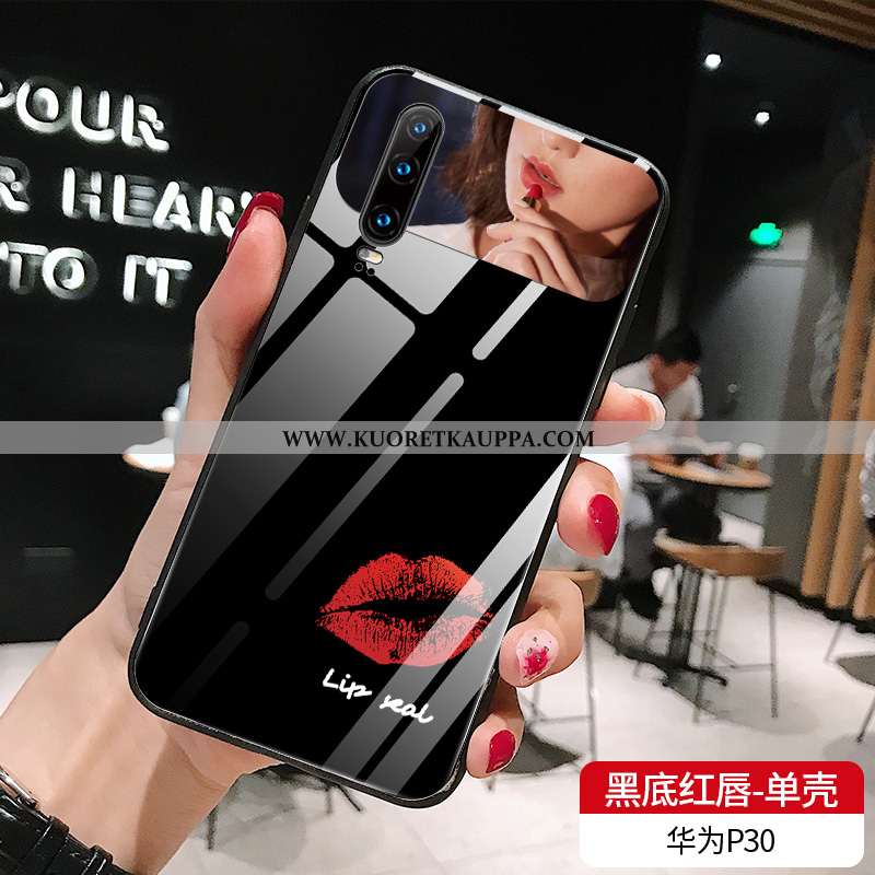 Kuori Huawei P30, Kuoret Huawei P30, Kotelo Huawei P30 Suuntaus Lasi Yksinkertainen Murtumaton Valko