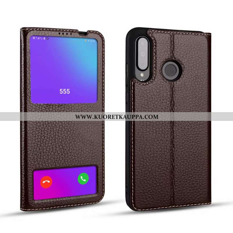 Kuori Huawei P30 Lite, Kuoret Huawei P30 Lite, Kotelo Huawei P30 Lite Aito Nahka Nahka Viini Punaine