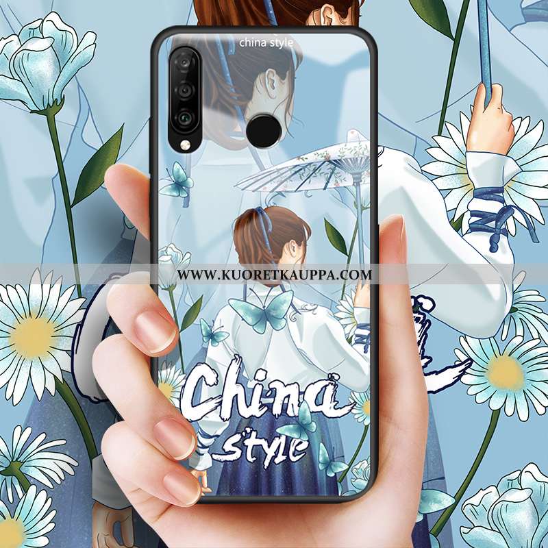 Kuori Huawei P30 Lite, Kuoret Huawei P30 Lite, Kotelo Huawei P30 Lite Suojaus Lasi Puhelimen Sininen