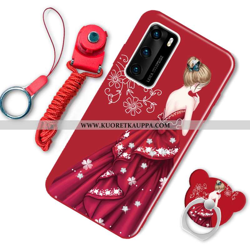 Kuori Huawei P40, Kuoret Huawei P40, Kotelo Huawei P40 Pehmeä Neste Pesty Suede Ihana Viininpunainen