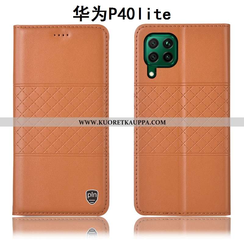 Kuori Huawei P40 Lite, Kuoret Huawei P40 Lite, Kotelo Huawei P40 Lite Nahkakuori Suojaus Keltainen A