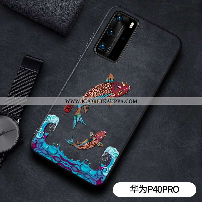 Kuori Huawei P40 Pro, Kuoret Huawei P40 Pro, Kotelo Huawei P40 Pro Kohokuviointi Nahka Lohikäärme Mu