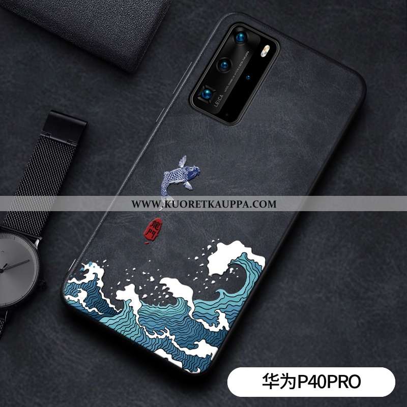 Kuori Huawei P40 Pro, Kuoret Huawei P40 Pro, Kotelo Huawei P40 Pro Kohokuviointi Nahka Lohikäärme Mu