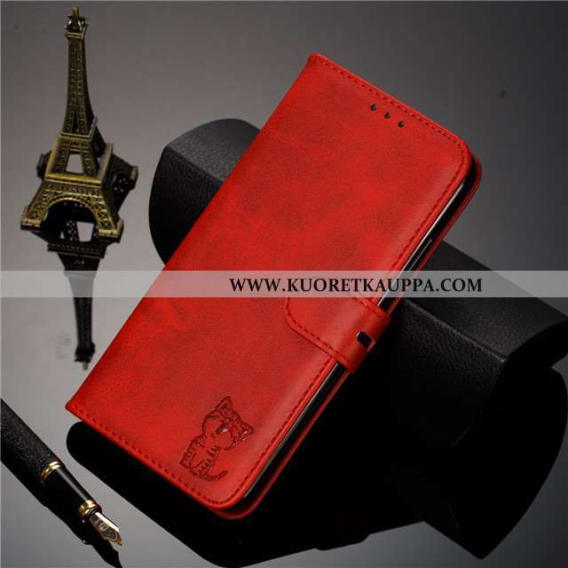 Kuori Huawei Y5 2020, Kuoret Huawei Y5 2020, Kotelo Huawei Y5 2020 Suojaus Nahkakuori Viini Punainen