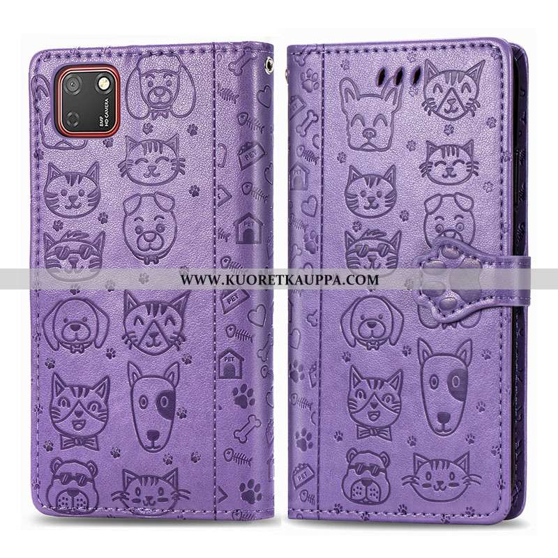 Kuori Huawei Y5p, Kuoret Huawei Y5p, Kotelo Huawei Y5p Nahka Suojaus Kohokuviointi Violetti