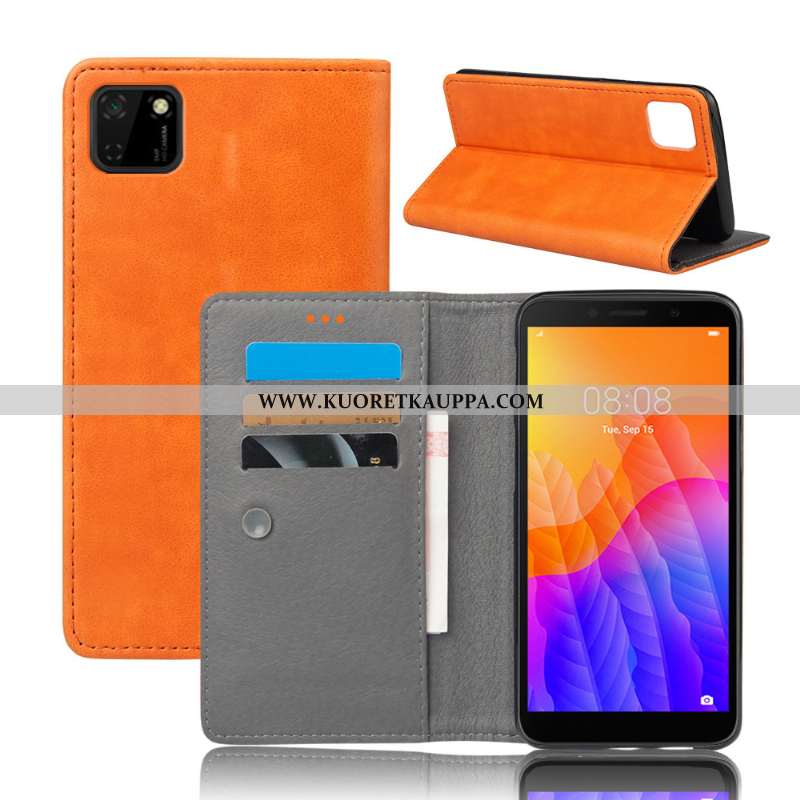Kuori Huawei Y5p, Kuoret Huawei Y5p, Kotelo Huawei Y5p Salkku Nahkakuori Oranssi Kortti