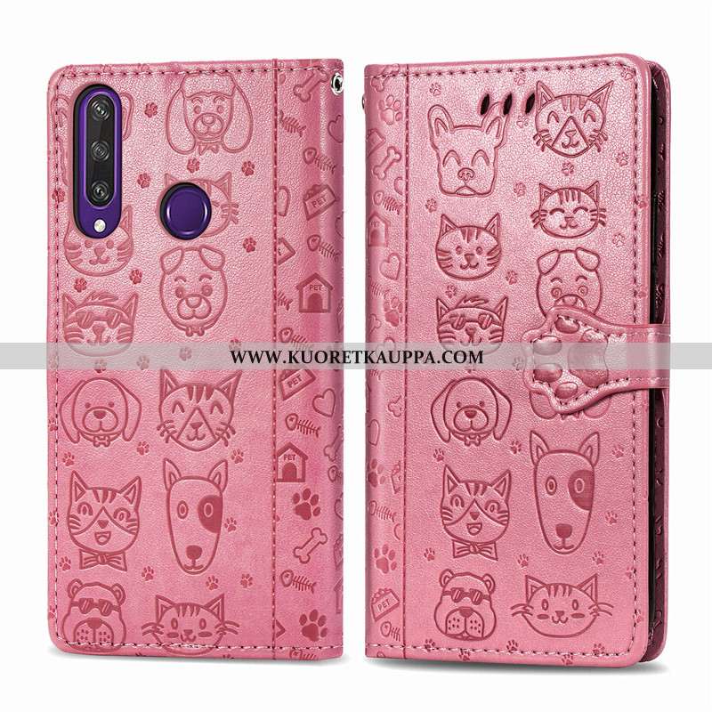 Kuori Huawei Y6p, Kuoret Huawei Y6p, Kotelo Huawei Y6p Nahka Suojaus Kissa Kukka Violetti