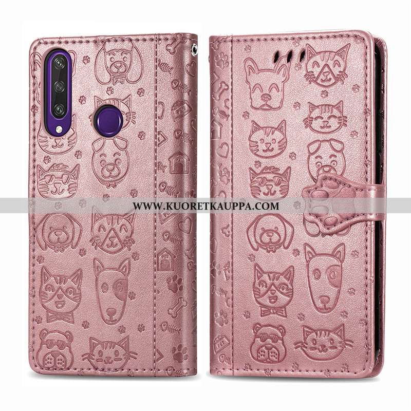 Kuori Huawei Y6p, Kuoret Huawei Y6p, Kotelo Huawei Y6p Nahka Suojaus Kissa Kukka Violetti