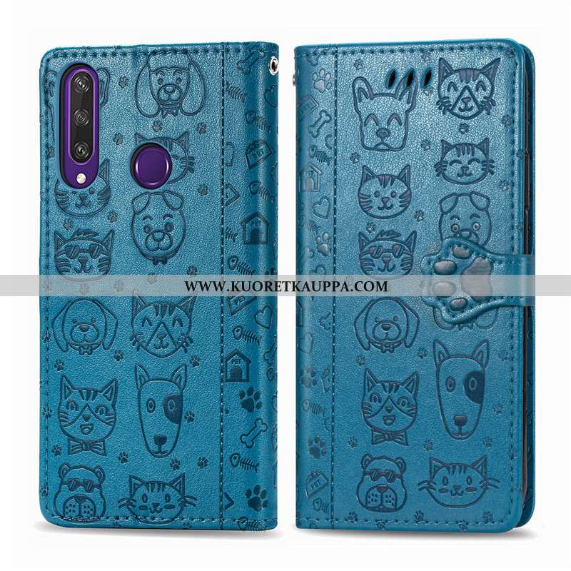 Kuori Huawei Y6p, Kuoret Huawei Y6p, Kotelo Huawei Y6p Nahka Suojaus Kissa Kukka Violetti