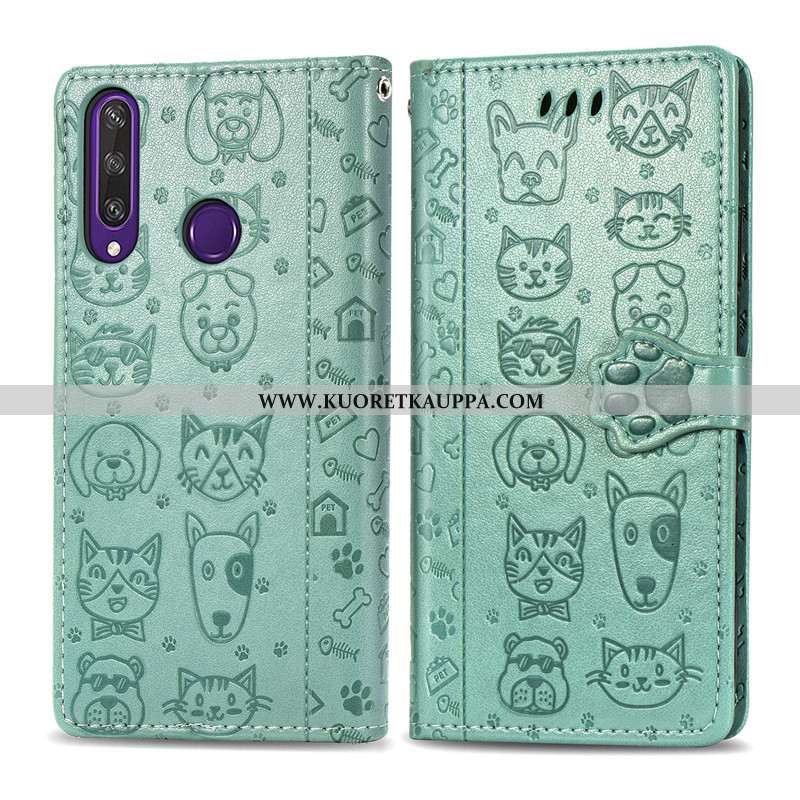 Kuori Huawei Y6p, Kuoret Huawei Y6p, Kotelo Huawei Y6p Nahka Suojaus Kissa Kukka Violetti