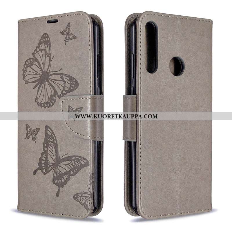 Kuori Huawei Y6p, Kuoret Huawei Y6p, Kotelo Huawei Y6p Nahka Suojaus Kohokuviointi Perhonen Violetti