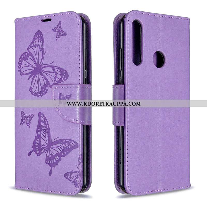Kuori Huawei Y6p, Kuoret Huawei Y6p, Kotelo Huawei Y6p Nahka Suojaus Kohokuviointi Perhonen Violetti