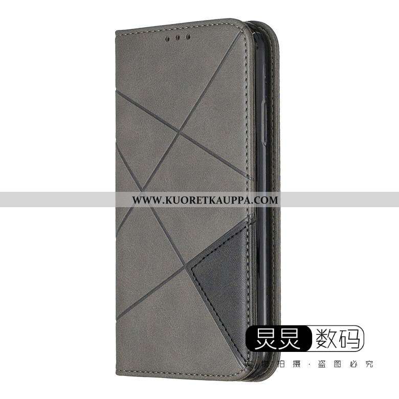 Kuori Huawei Y6p, Kuoret Huawei Y6p, Kotelo Huawei Y6p Suojaus Nahkakuori Murtumaton Niitti Harmaa