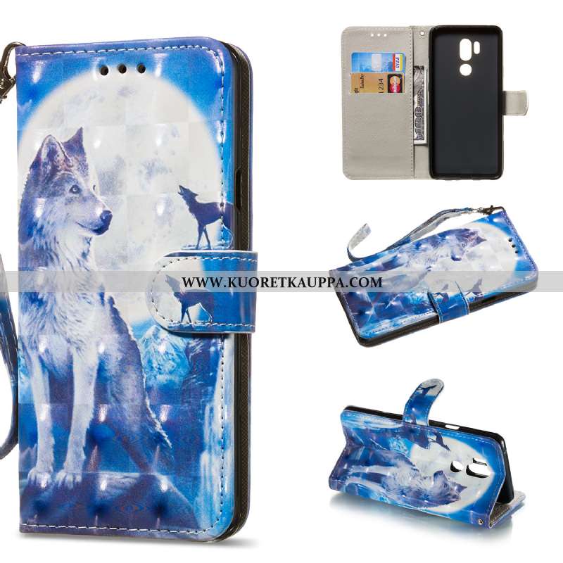 Kuori Lg G7 Thinq, Kuoret Lg G7 Thinq, Kotelo Lg G7 Thinq Nahkakuori Suojaus Tuki Malli Sininen