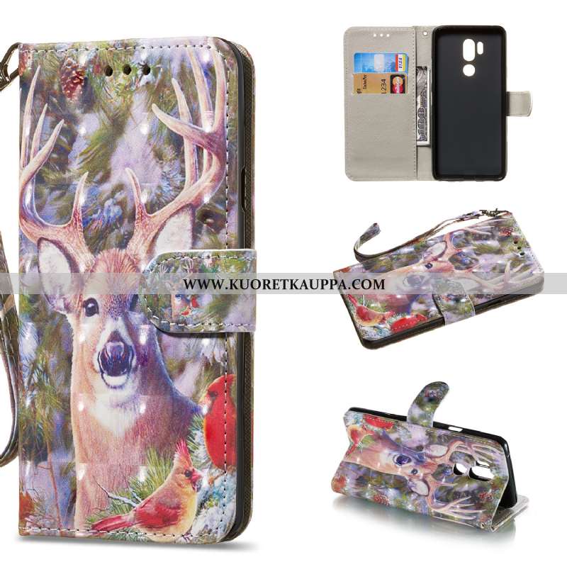 Kuori Lg G7 Thinq, Kuoret Lg G7 Thinq, Kotelo Lg G7 Thinq Nahkakuori Suojaus Tuki Malli Sininen