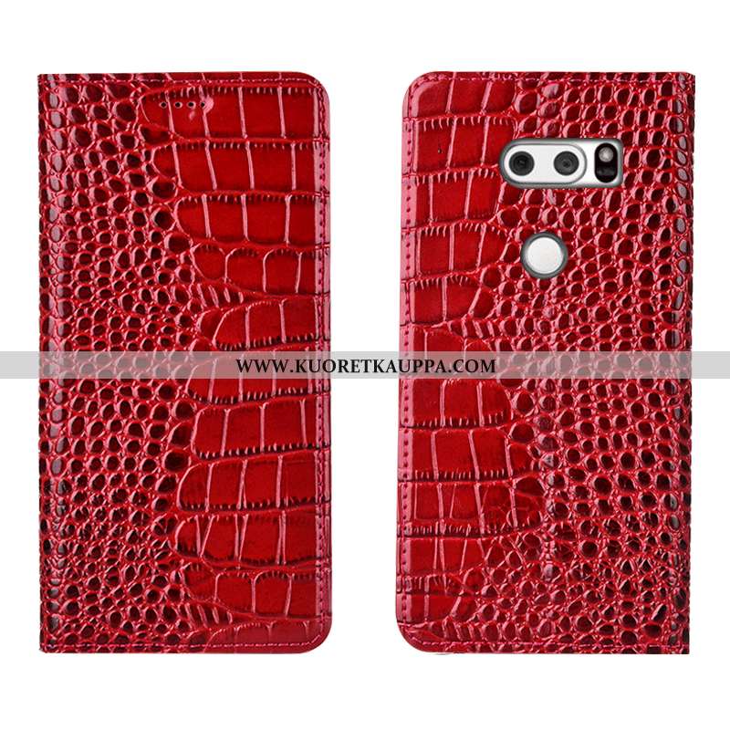 Kuori Lg V30, Kuoret Lg V30, Kotelo Lg V30 Suojaus Aito Nahka Puhelimen Murtumaton Punainen