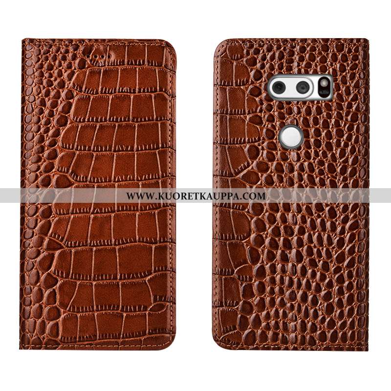 Kuori Lg V30, Kuoret Lg V30, Kotelo Lg V30 Suojaus Aito Nahka Puhelimen Murtumaton Punainen