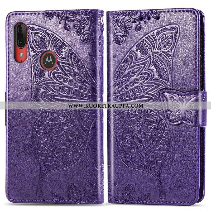 Kuori Moto E6 Plus, Kuoret Moto E6 Plus, Kotelo Moto E6 Plus Nahka Suojaus Kohokuviointi Perhonen Pi