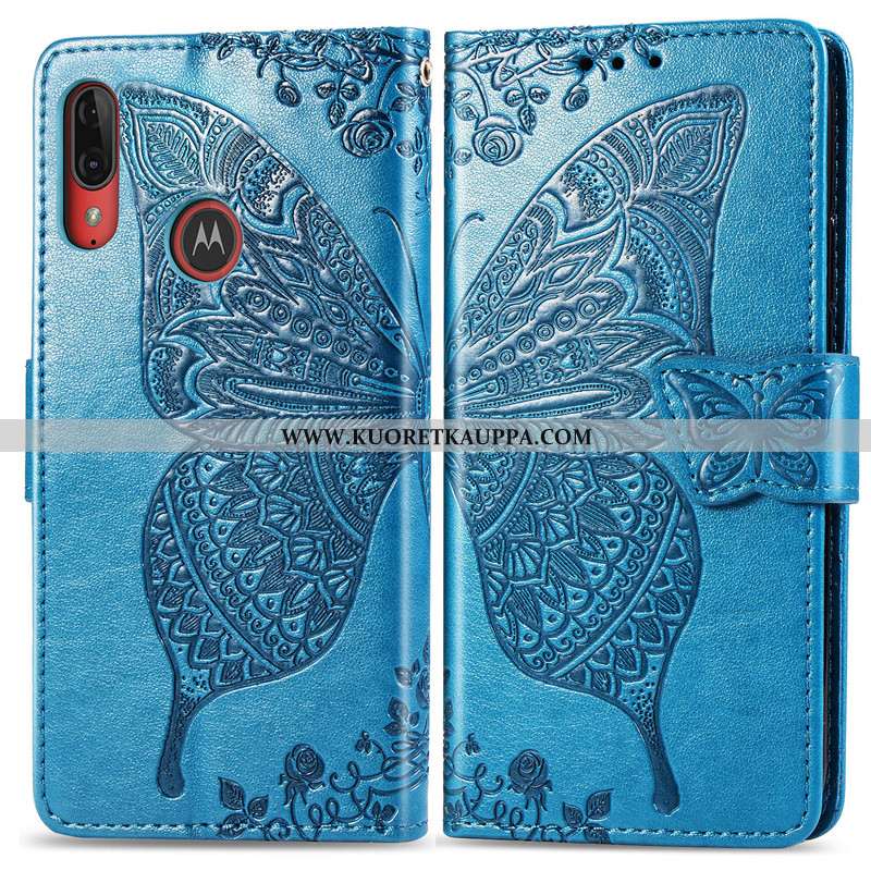 Kuori Moto E6 Plus, Kuoret Moto E6 Plus, Kotelo Moto E6 Plus Nahka Suojaus Kohokuviointi Perhonen Pi