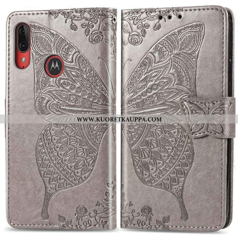 Kuori Moto E6 Plus, Kuoret Moto E6 Plus, Kotelo Moto E6 Plus Nahka Suojaus Kohokuviointi Perhonen Pi