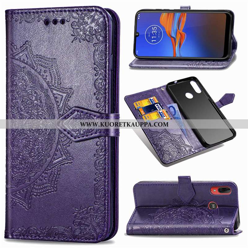 Kuori Moto E6 Plus, Kuoret Moto E6 Plus, Kotelo Moto E6 Plus Nahka Suojaus Kukka Puhelimen Vihreä