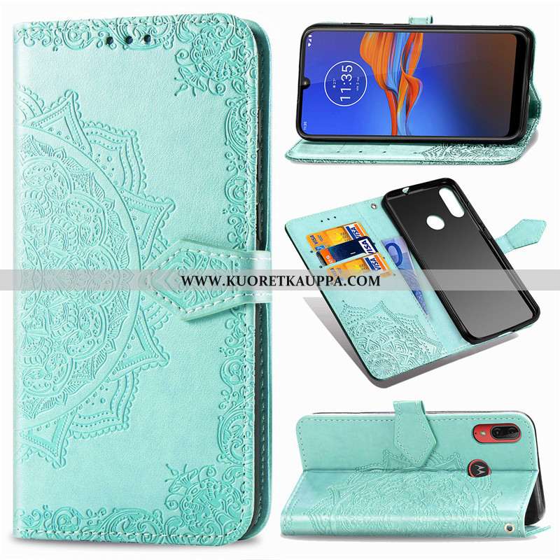 Kuori Moto E6 Plus, Kuoret Moto E6 Plus, Kotelo Moto E6 Plus Nahka Suojaus Kukka Puhelimen Vihreä