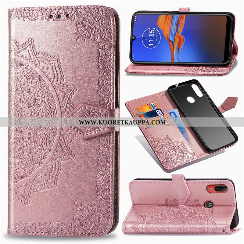 Kuori Moto E6 Plus, Kuoret Moto E6 Plus, Kotelo Moto E6 Plus Nahka Suojaus Kukka Puhelimen Vihreä