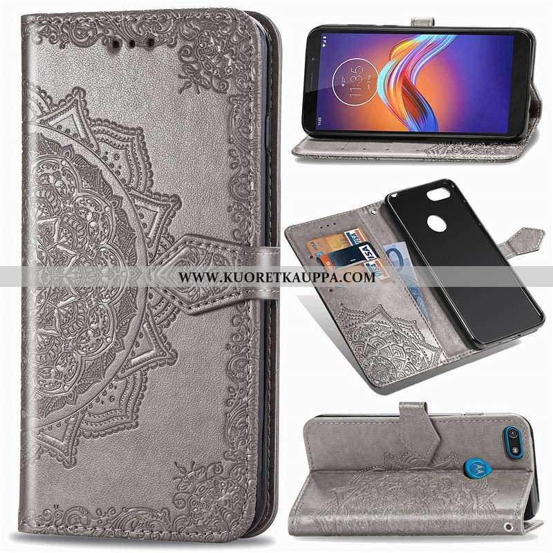 Kuori Moto E6 Plus, Kuoret Moto E6 Plus, Kotelo Moto E6 Plus Nahka Suojaus Kukka Puhelimen Vihreä