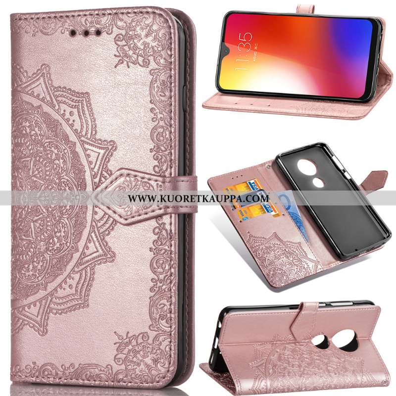 Kuori Moto G7 Play, Kuoret Moto G7 Play, Kotelo Moto G7 Play Suojaus Nahkakuori Jauhe Pinkki