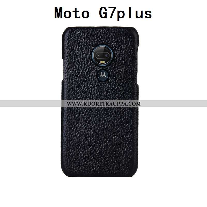 Kuori Moto G7 Plus, Kuoret Moto G7 Plus, Kotelo Moto G7 Plus Aito Nahka Nahka Litsi Lehmä Takakansi 