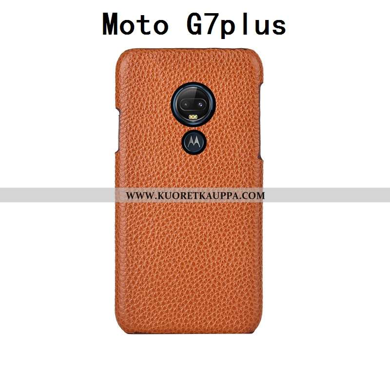 Kuori Moto G7 Plus, Kuoret Moto G7 Plus, Kotelo Moto G7 Plus Aito Nahka Nahka Litsi Lehmä Takakansi 