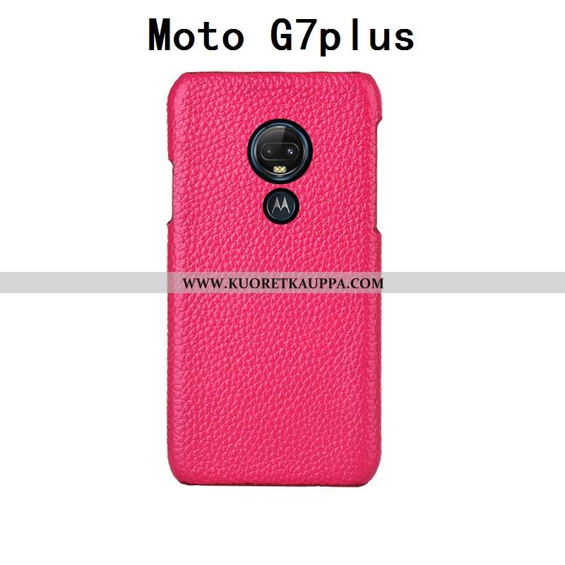Kuori Moto G7 Plus, Kuoret Moto G7 Plus, Kotelo Moto G7 Plus Aito Nahka Nahka Litsi Lehmä Takakansi 