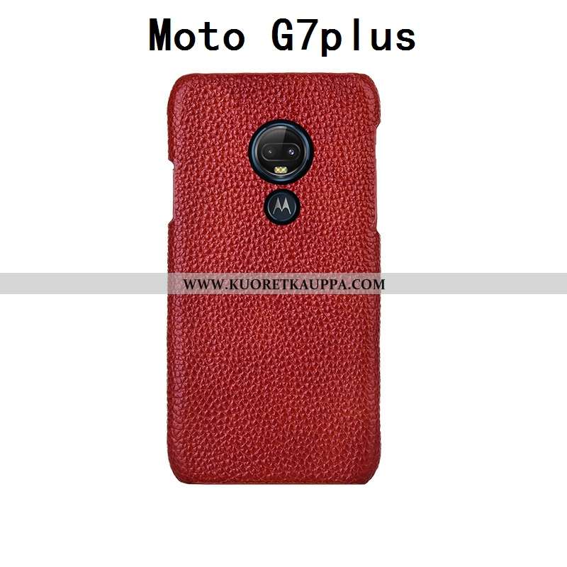 Kuori Moto G7 Plus, Kuoret Moto G7 Plus, Kotelo Moto G7 Plus Aito Nahka Nahka Litsi Lehmä Takakansi 