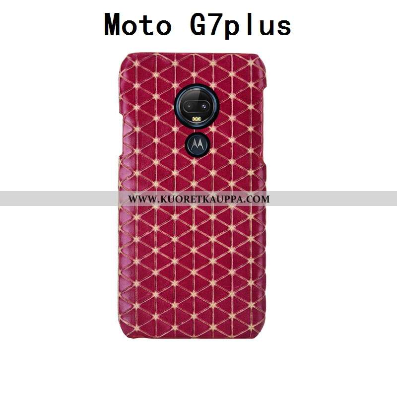 Kuori Moto G7 Plus, Kuoret Moto G7 Plus, Kotelo Moto G7 Plus Aito Nahka Suojaus Punainen Persoonalli