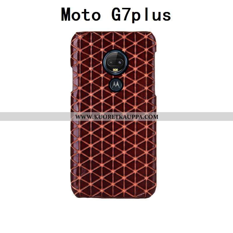 Kuori Moto G7 Plus, Kuoret Moto G7 Plus, Kotelo Moto G7 Plus Aito Nahka Suojaus Punainen Persoonalli