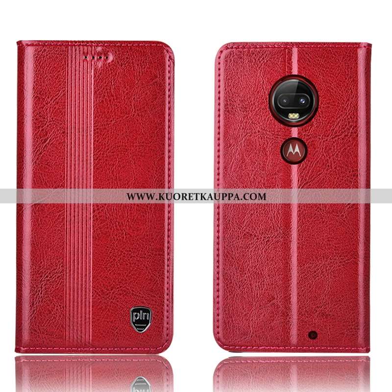 Kuori Moto G7 Plus, Kuoret Moto G7 Plus, Kotelo Moto G7 Plus Nahkakuori Suojaus All Inclusive Punain