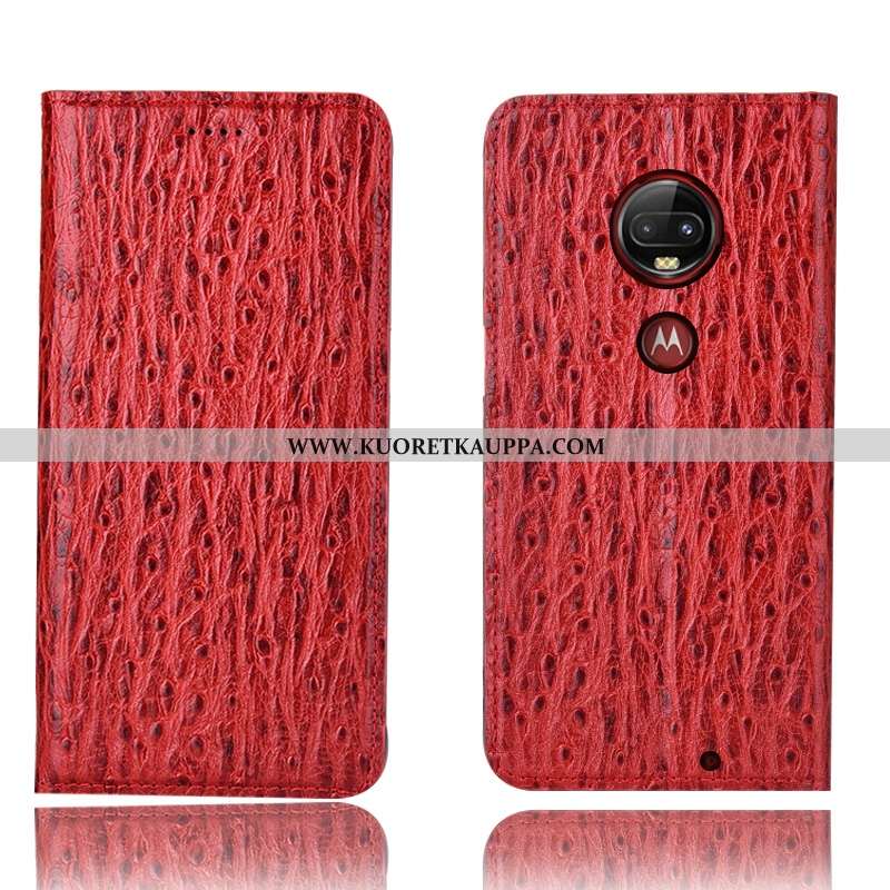 Kuori Moto G7 Plus, Kuoret Moto G7 Plus, Kotelo Moto G7 Plus Nahkakuori Suojaus All Inclusive Punain