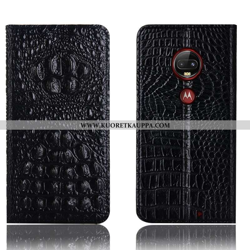 Kuori Moto G7 Plus, Kuoret Moto G7 Plus, Kotelo Moto G7 Plus Nahkakuori Suojaus Krokotiili Musta All