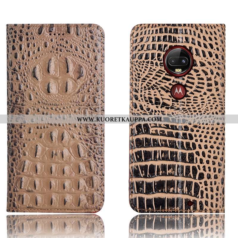 Kuori Moto G7 Plus, Kuoret Moto G7 Plus, Kotelo Moto G7 Plus Nahkakuori Suojaus Krokotiili Musta All