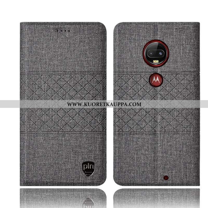 Kuori Moto G7 Plus, Kuoret Moto G7 Plus, Kotelo Moto G7 Plus Pellava Nahkakuori Sininen