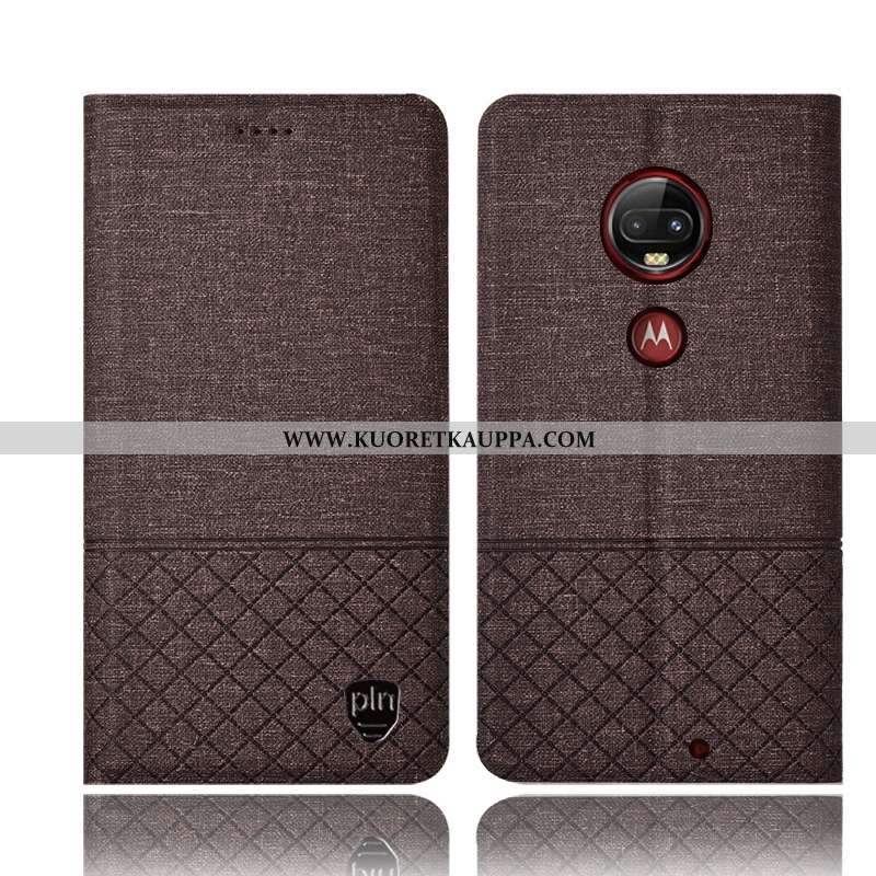 Kuori Moto G7 Plus, Kuoret Moto G7 Plus, Kotelo Moto G7 Plus Suojaus Pellava Jauhe Pinkki