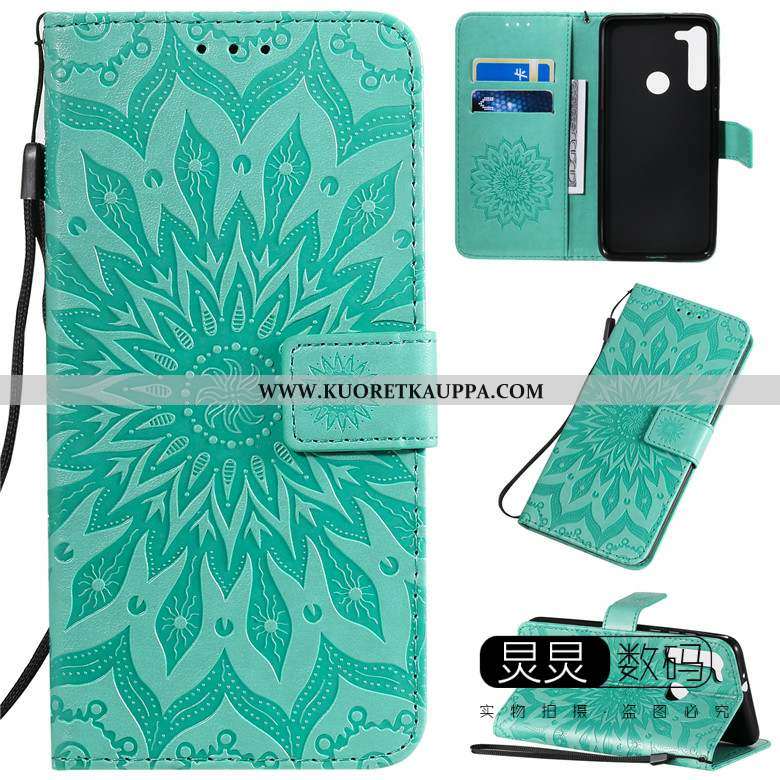 Kuori Moto G8, Kuoret Moto G8, Kotelo Moto G8 Nahkakuori Kohokuviointi Murtumaton Vihreä