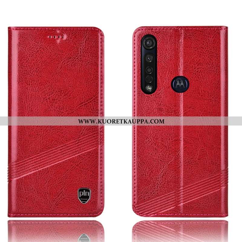 Kuori Moto G8 Plus, Kuoret Moto G8 Plus, Kotelo Moto G8 Plus Suojaus Aito Nahka All Inclusive Punain
