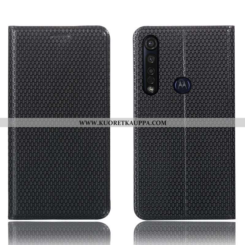 Kuori Moto G8 Plus, Kuoret Moto G8 Plus, Kotelo Moto G8 Plus Suojaus Aito Nahka Puhelimen Mustat