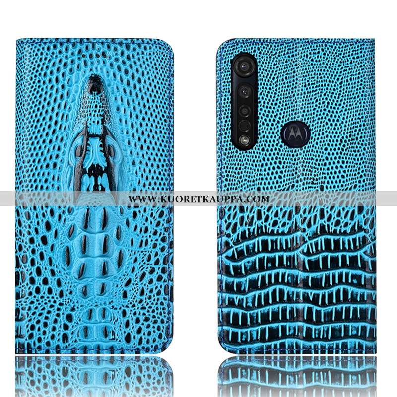 Kuori Moto G8 Plus, Kuoret Moto G8 Plus, Kotelo Moto G8 Plus Suojaus Aito Nahka Puhelimen Sininen