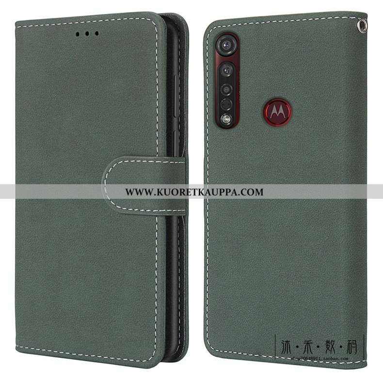 Kuori Moto G8 Plus, Kuoret Moto G8 Plus, Kotelo Moto G8 Plus Vuosikerta Suojaus Nahkakuori Vihreä