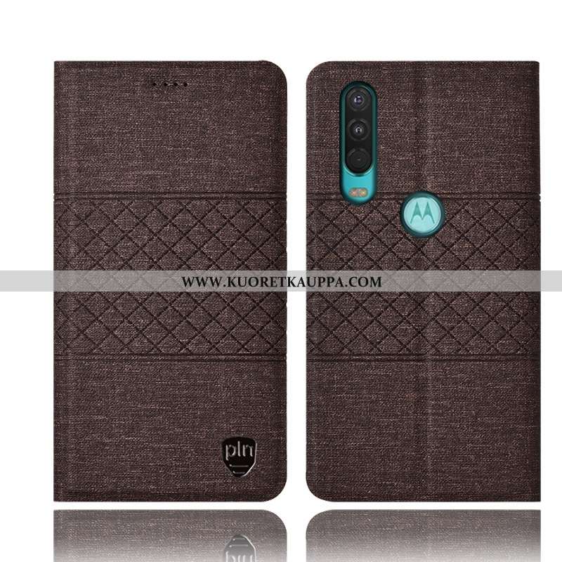 Kuori Motorola One Action, Kuoret Motorola One Action, Kotelo Motorola One Action Pellava Nahkakuori
